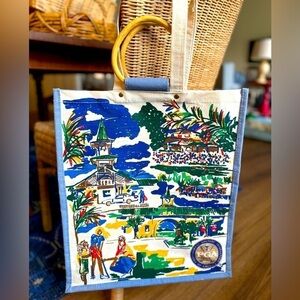 NWOT PGA Tour Graphic Canvas Tote Wood Handle Shoulder Straps